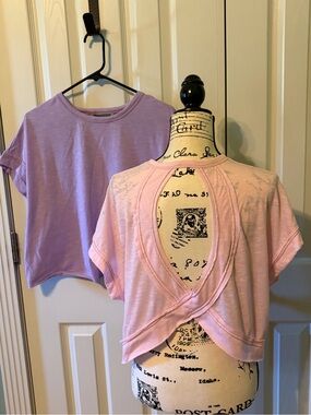 SHEIN lot one Pink & one Lilac Short Sleeve Twist-Back Crop Tee